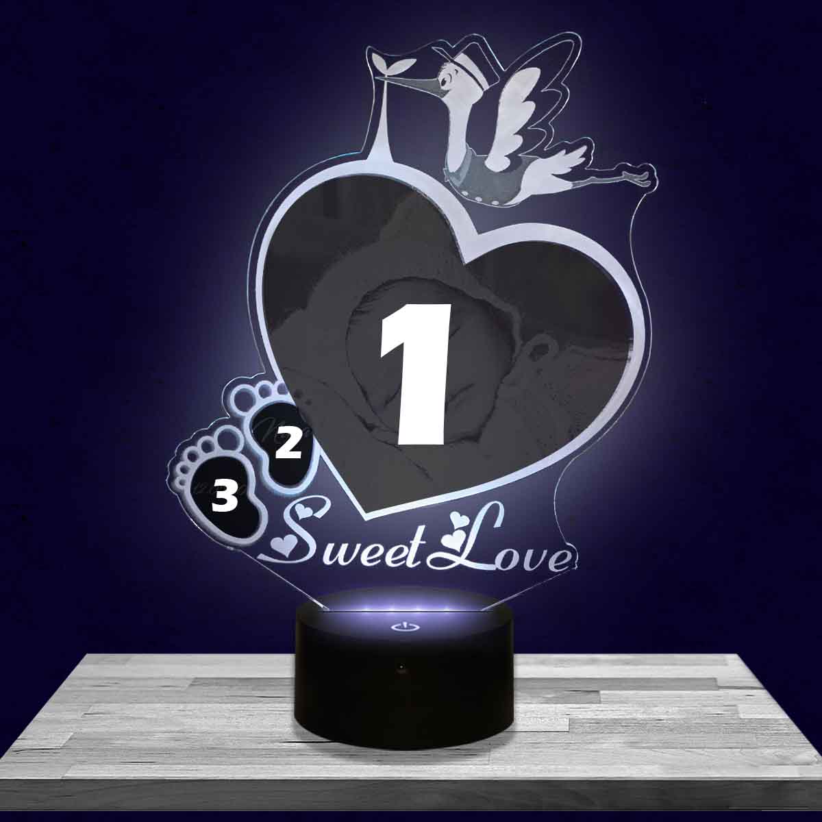 Customised kid's Night Light Heart & Stork