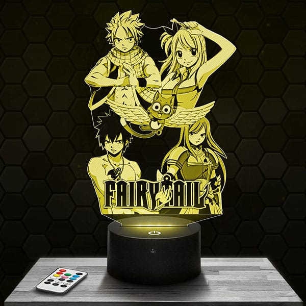 lampe-3d-fairy-tail-4-personnages Lampe 3D 3D Fairy Tail - Natsu - Erza - Zeleph - Lucy avec socle au choix !