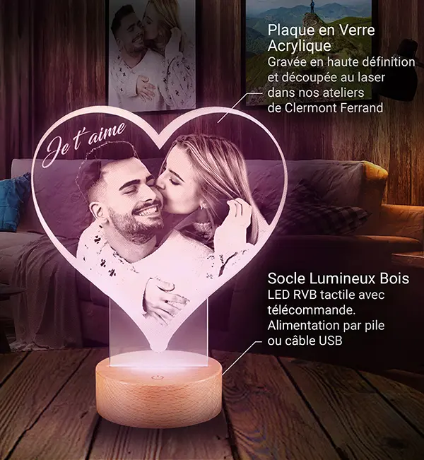 Lampe Photo personnalisée changement couleur rose