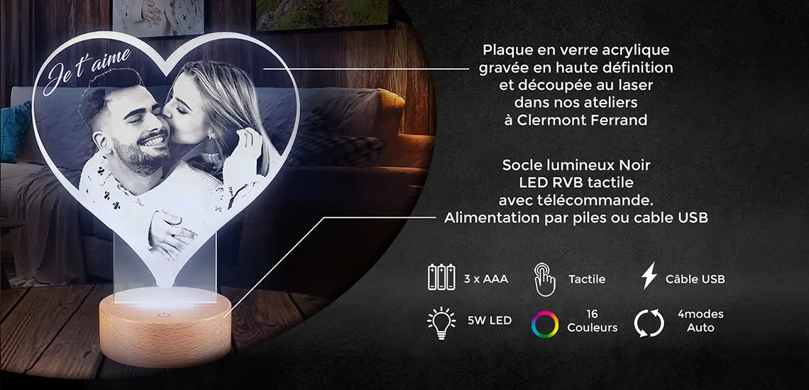 Lampe Photo personnalisée changement couleur bleu