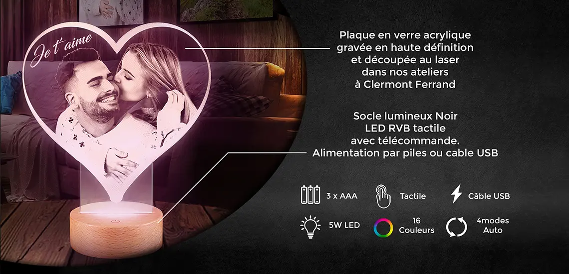 Lampe Photo personnalisée changement couleur magenta